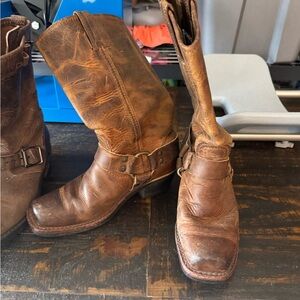 Brown Leather Heeled Boots with Rounded Toe